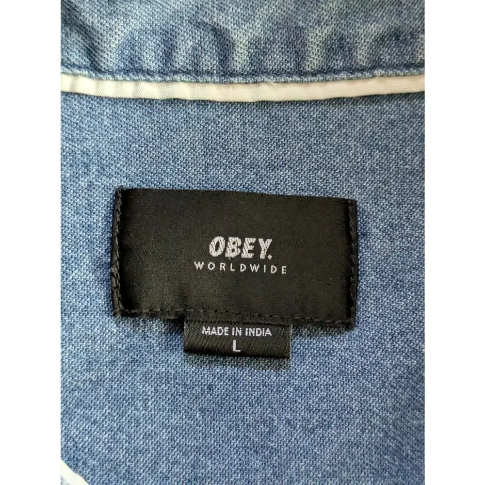 Vintage OBEY Long Sleeve Button Down Chambray Shirt - Large - Picture 2 of 15